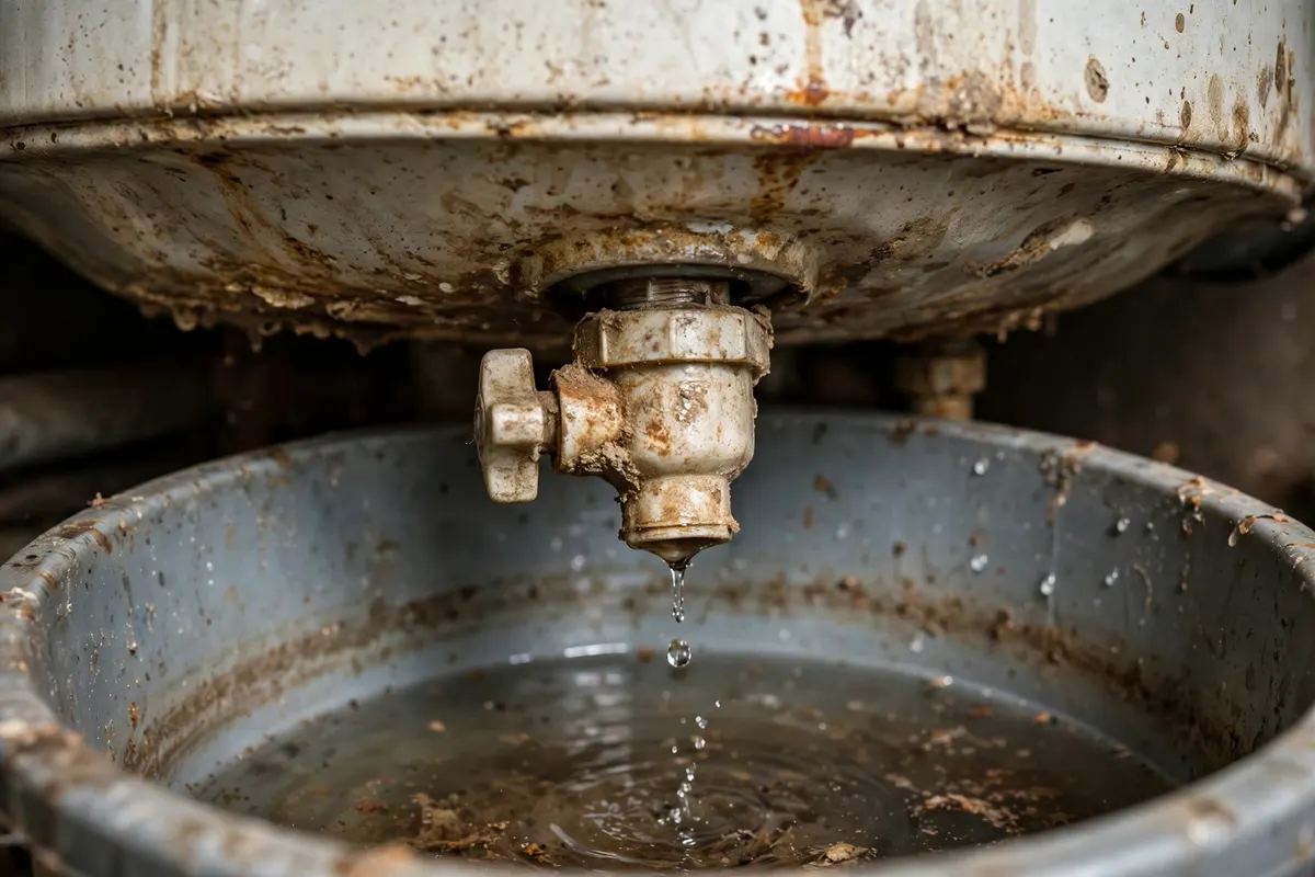 Plastic valve dripping into a bucket
