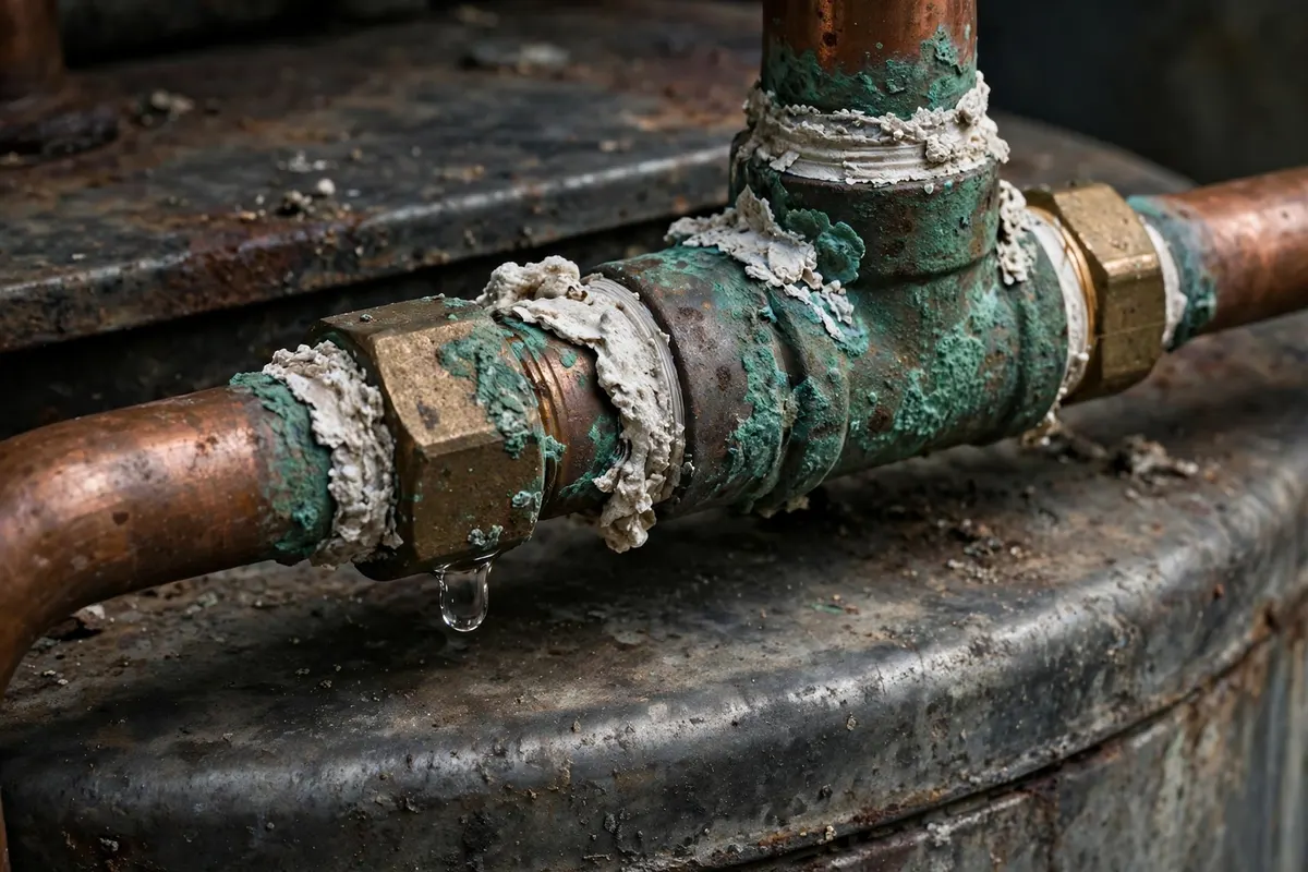 Corroded pipes weeping at the top