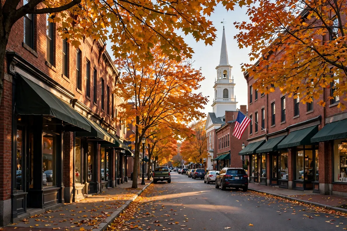 Downtown Attleboro main street with brick storefronts
