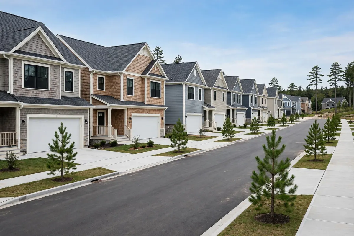 Newer homes and pine trees in the Pine Crest area of Attleboro
