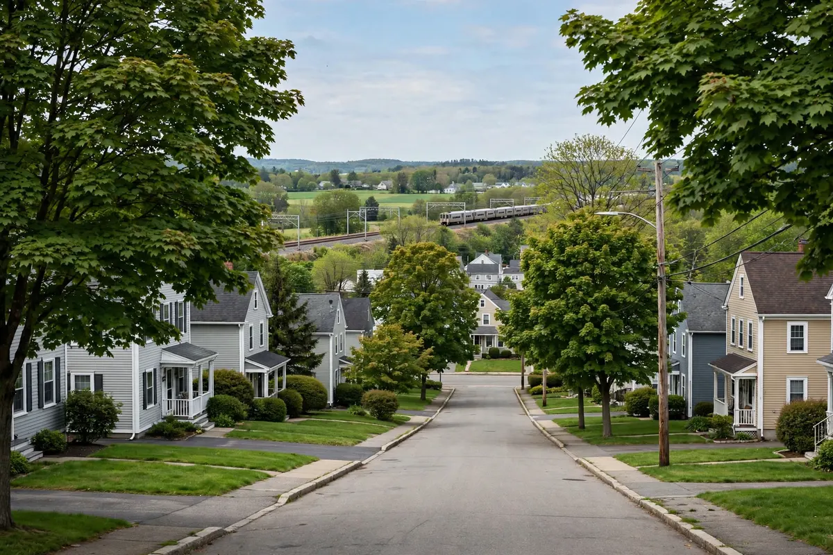 Suburban homes in South Attleboro Village, Massachusetts