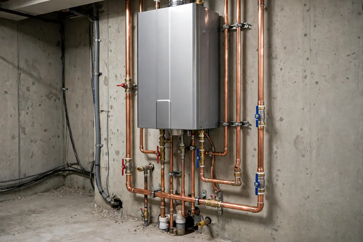 New tankless water heater installed on a wall