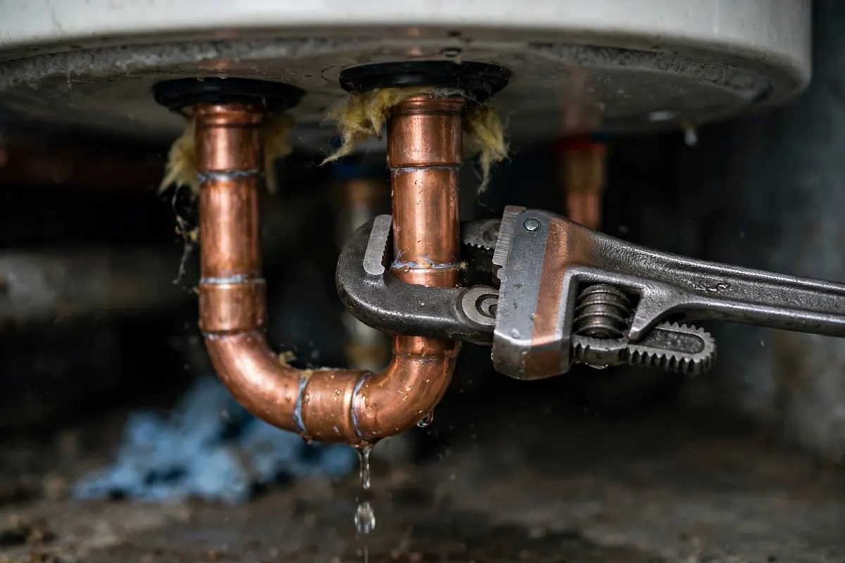 Repairing copper pipes at the base of a water heater in Attleboro