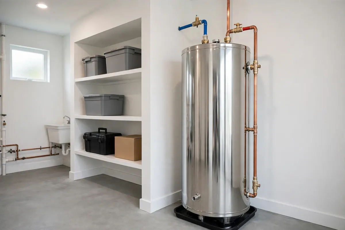 New tank water heater installed in an Attleboro utility room